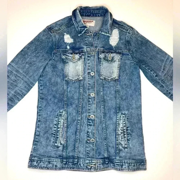 Arizona Jeans Womens Vintage Distressed Washed Blue Jean Jacket  Size Small - Picture 2 of 7